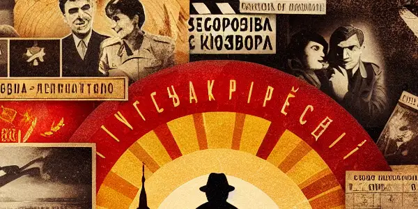 A collage depicting iconic scenes from Yugoslav cinema, featuring vintage film elements and audience silhouettes.