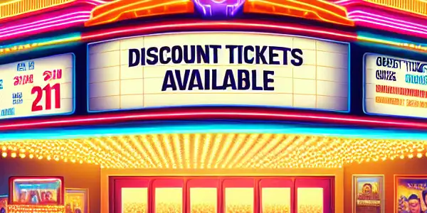 A lively movie theater scene with diverse moviegoers purchasing tickets and enjoying the excitement of cinema.