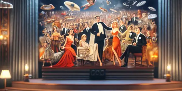 A cozy home theater featuring a large screen displaying classic films and a stylish media player interface.